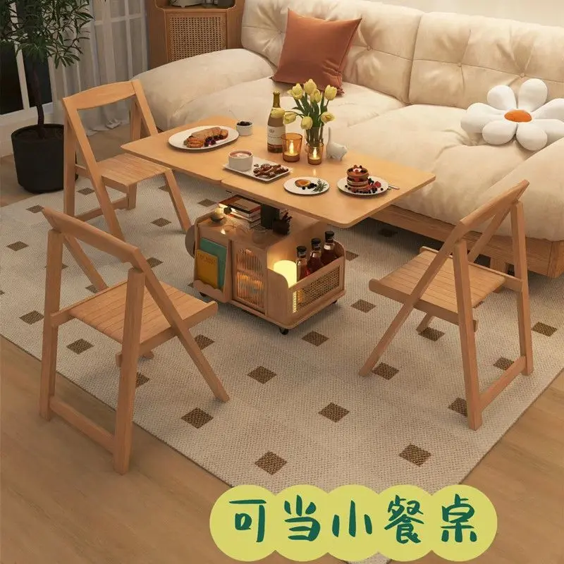 Solid wood explosion Lifting coffee table Mobile cart Tea table Folding dining table