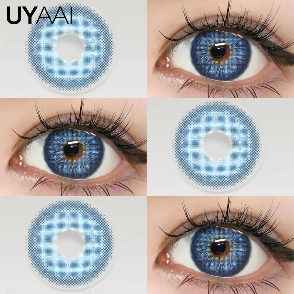 UYAAI 1 Pair Color Contact Lenses Blue Eye Color Lenses Green Colored Lens Disposable Korean Fashion Lenses with Diopters