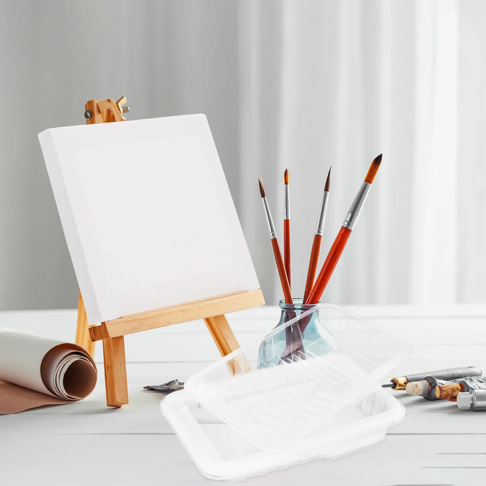 4 قطع من بطانة صينية الطلاء البلاستيكية للرسم، فرشاة دوارة، مستلزمات طلاء الجدران للاستخدام المنزلي، شفافة وخفيفة الوزن #6