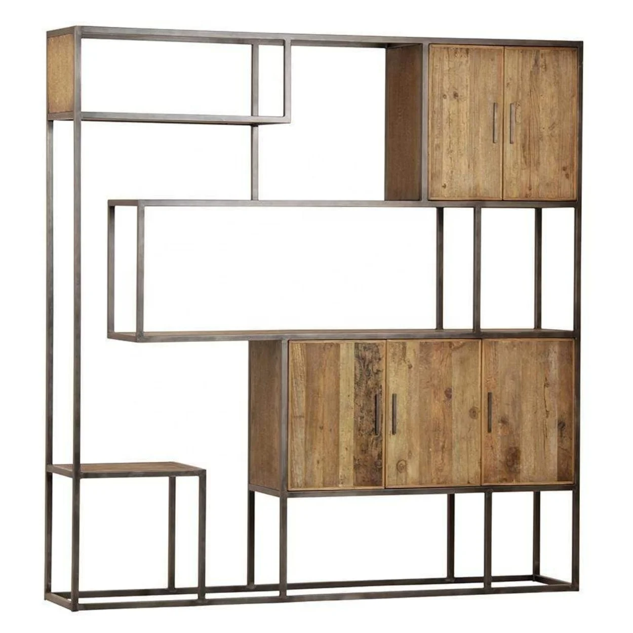 

# Reclaimed Elm and Mid Burnt Oak with Steel Frame Traditional Wall Unit for Living Room