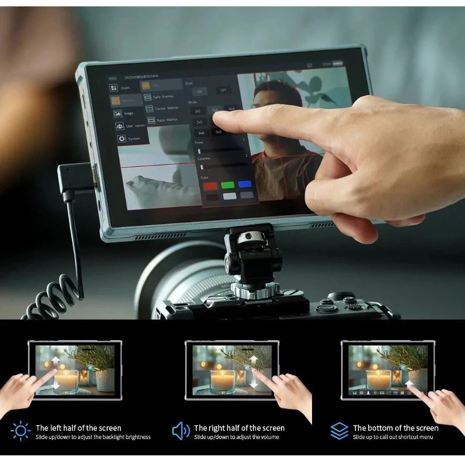 FEELWORLD FW759 PRO 7-calowy monitor wideo do kamery, 1280x800 IPS, dotykowy ekran, kompatybilny z 4K HDMI, monitor HD LCD z funkcją peaking focus. — zdjęcie produktu 5