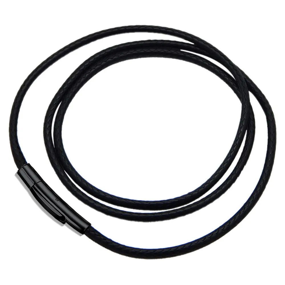 2MM/3MM 45/50/60cm Black Waterproof Braided Leather Cord Chain Wax Rope Necklace for Pendant Jewelry Gift Men and Women