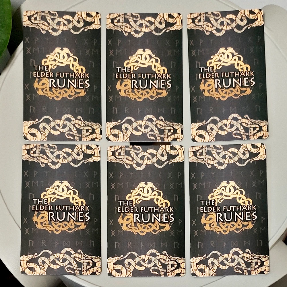 10.3*6cm Elder Futhark Rune Cards with Meanings –25 Pcs Norse Mythology Oracle Cards for Fortune Telling & Meditation