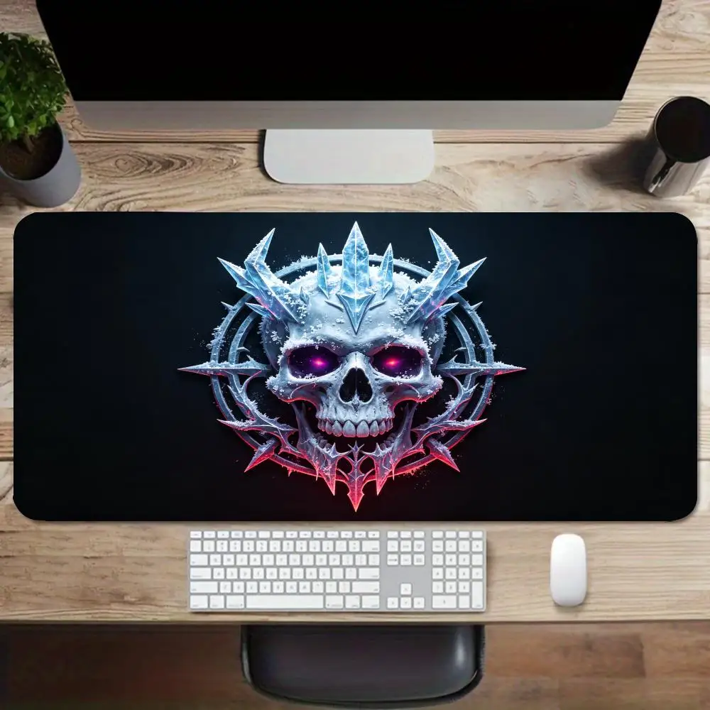 Playmat For Games Golden Crown Skull Cross Bones Fire Glowing Eyes Retro Metal Style For Laptop Bedroom Learning Pad