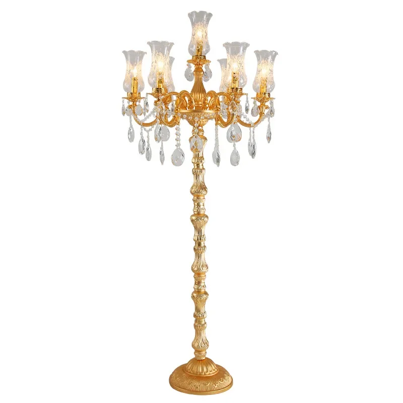 

European style zinc alloy crystal floor lamp golden atmosphere villa hall hotel aisle bedroom decoration