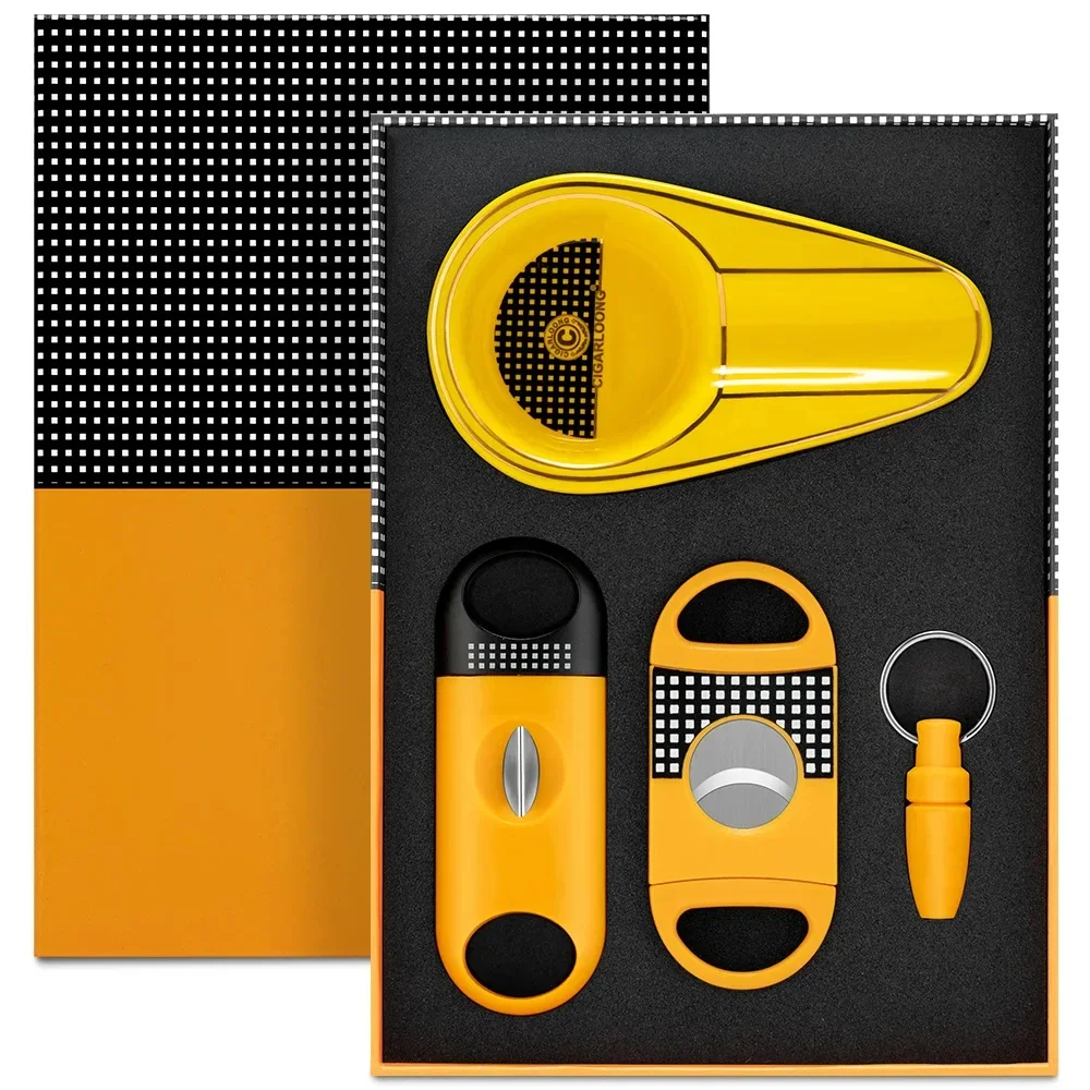 Cigar Cutter Set V-Cut Flat knife Puncher Ashtray Sharp Stainless Steel Scissors Accessories Men's Gift Box