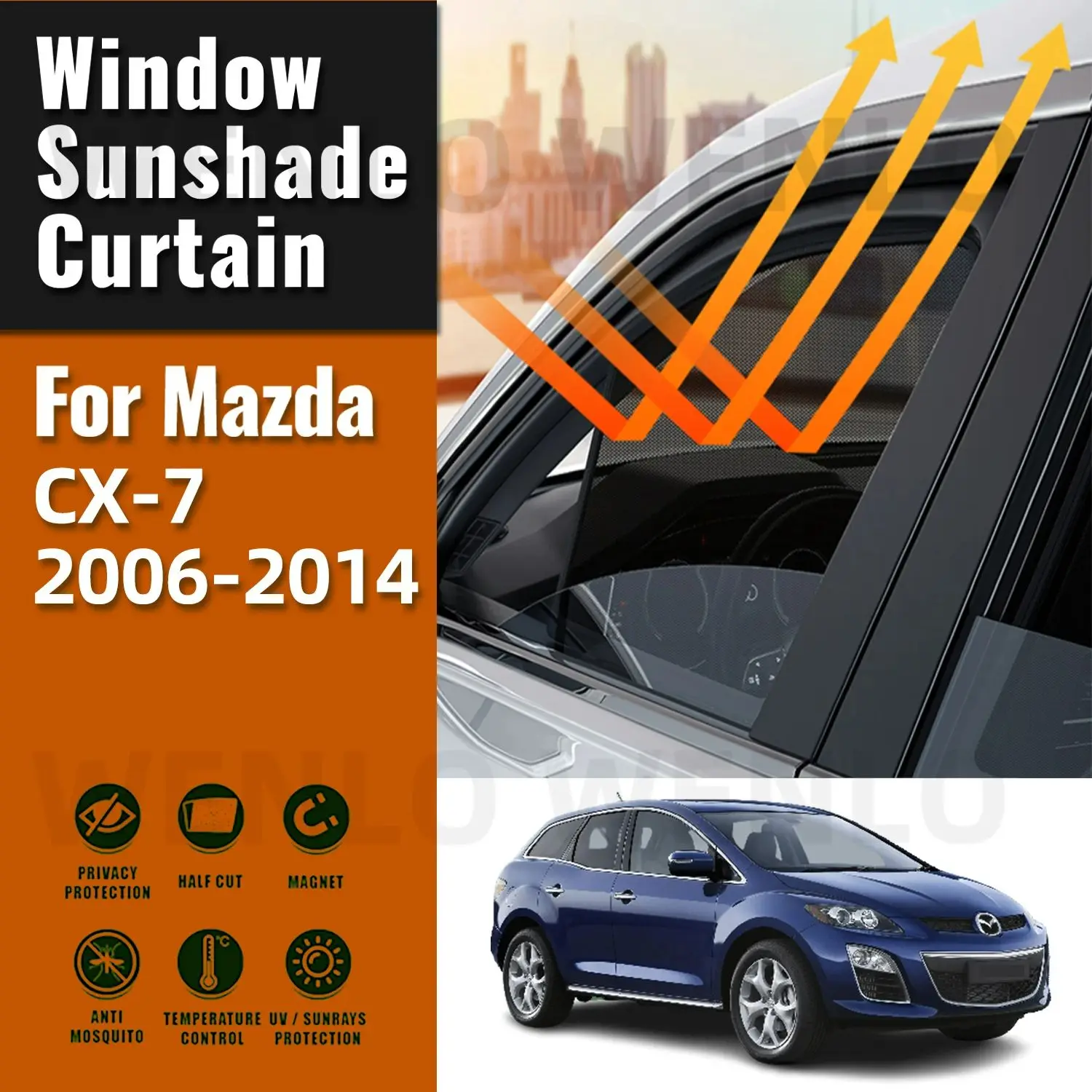 For Mazda CX-7 2014 2013 2012-2006 Front Windshield Frame Curtain Magnetic Car Sunshade Shield Rear Side Window Sun Shade Visor