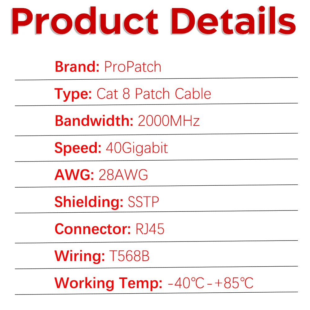 Propatch 1/2/3/5Pack CAT8 Ethernet Cable Rj45 40Gbps CAT 8 Games Networking PVC for Router Modem Internet RJ 45 Ethernet Cable