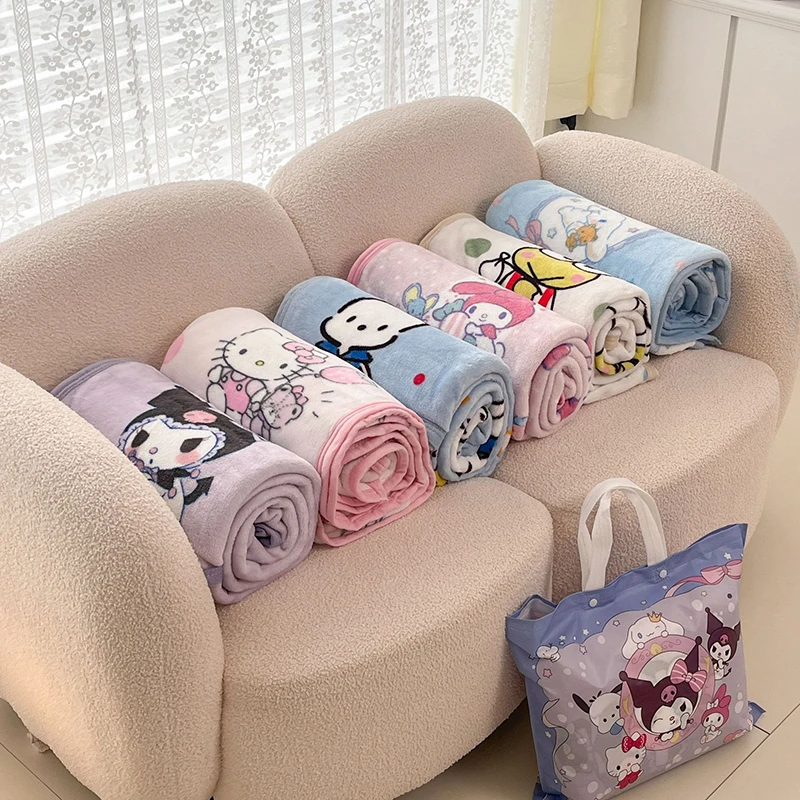 Sanrio Coral Velvet Blanket Hello Kitty Cinnamoroll Kuromi Mymelody Office Home Nap Blankets Winter Thickening Thermal Quilt