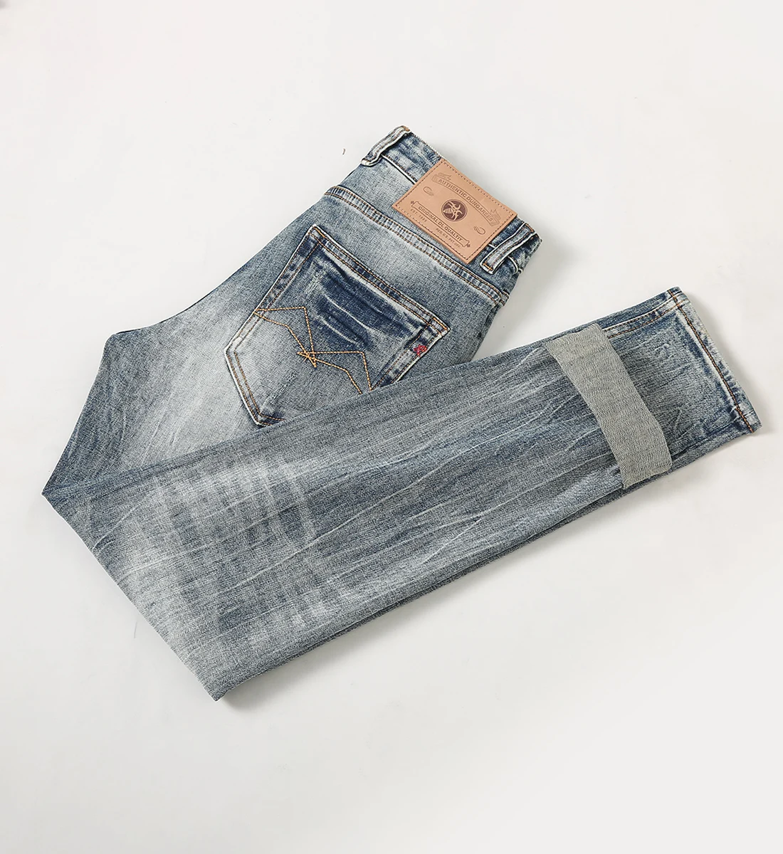 Italian Designer Fashion Men Jeans High Quality Retro Gray Blue Elastic Stretch Slim Fit Vintage Jeans Men Casual Denim Pants