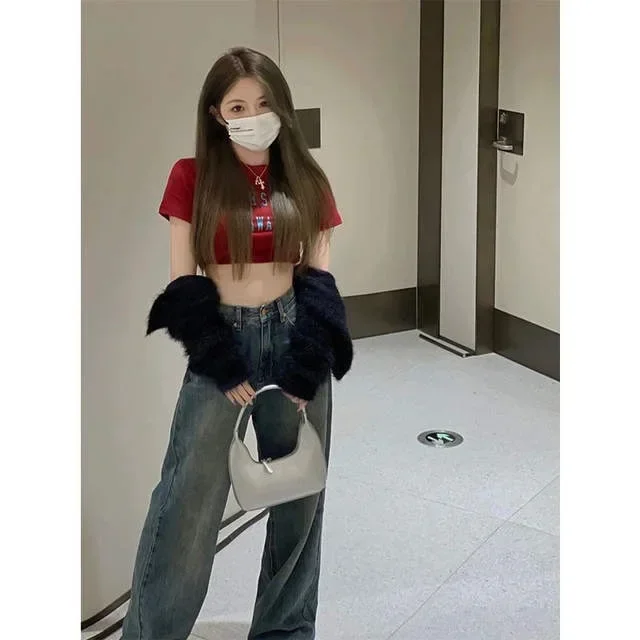 Vintage wijde pijpen cargo jeans vrouwen 2023 herfst hoge taille baggy broek vrouw Y2K streetwear losse denim broek vrouwelijk