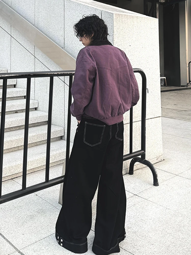 

Cleanfit Detroit Workwear Jaet Men's Loose Fit American Sle Baseball Coat Purple Vintage Spring Autumn Casual Outerwear