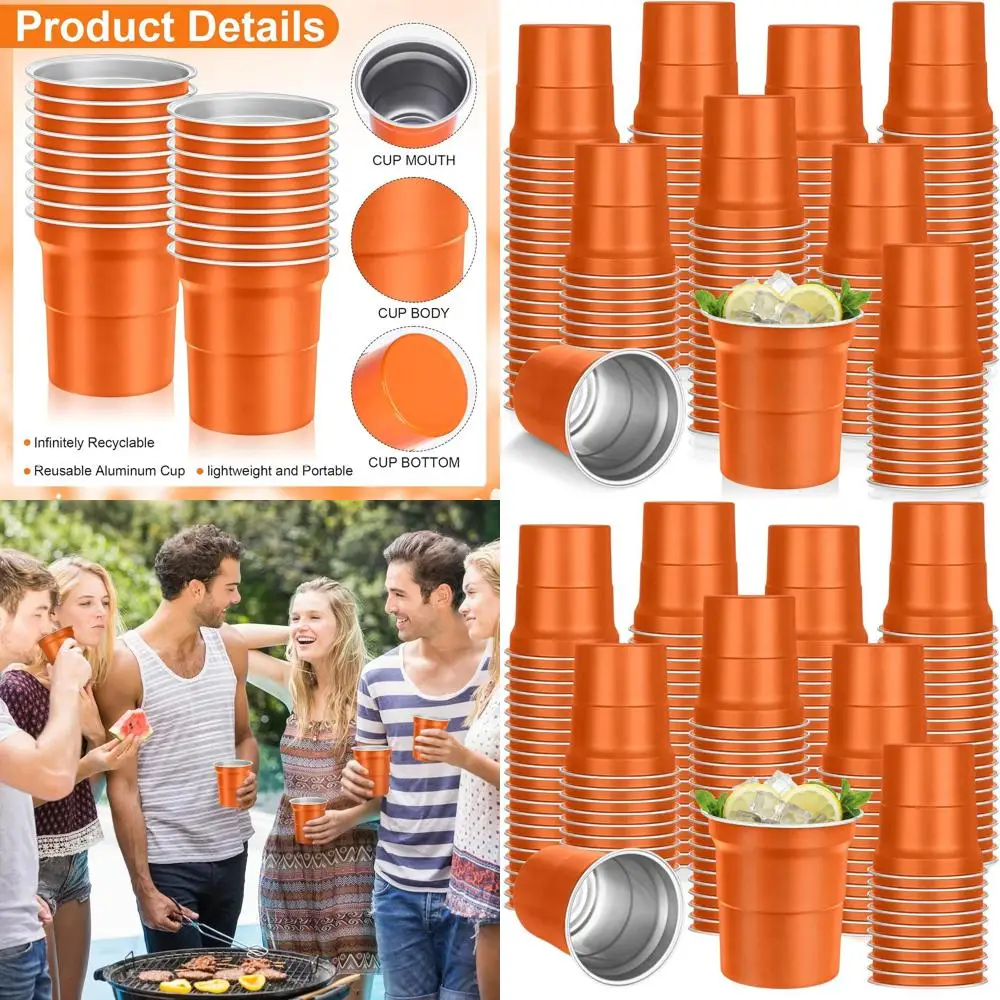 

Упаковка из 100 оранжевых металлических стаканов объемом 16 унций, пригодных для вторичной переработки, для одноразового и многоразового использования — идеально подходят для холодных напитков, кофе, мероприятий на открытом воздухе и