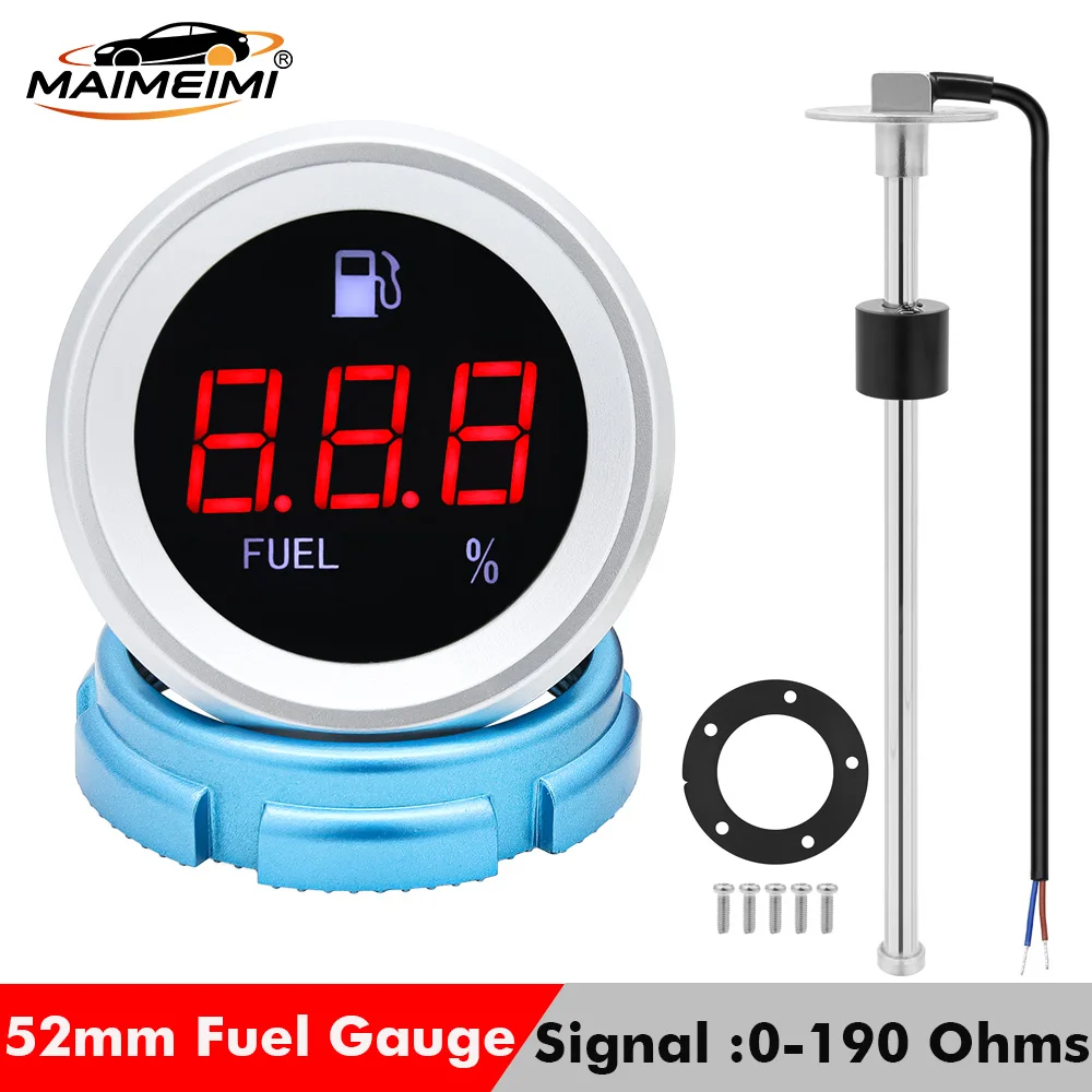 0-190 Ohms Fuel Float Sensor 100-550Mm + Digital Fuel Level Gauge for Marine Car RV Camper 9-32V with Flashing Alarm LED Display