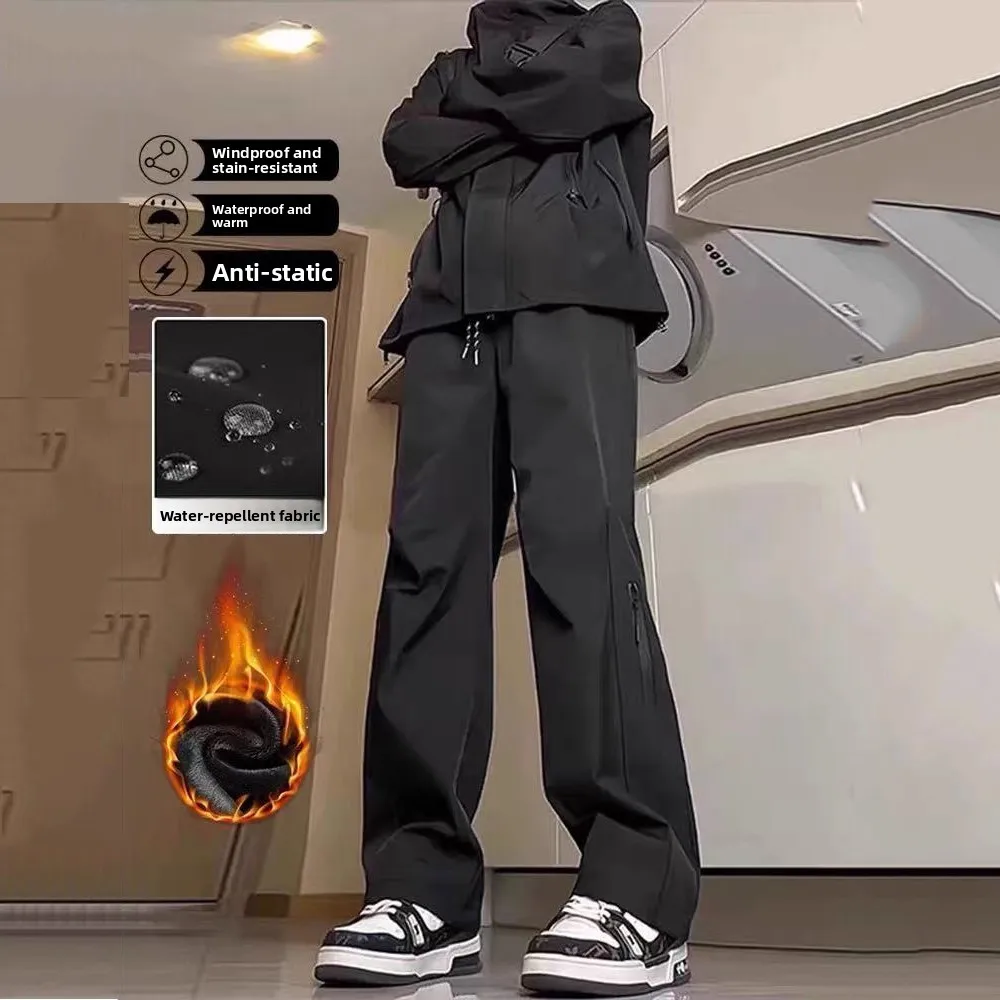 

Мужские повседневные брюки, весна-осень 2023, новинка, ветрозащитные, водонепроницаемые, свободные, прямые, спортивная рабочая одежда, длинные брюки