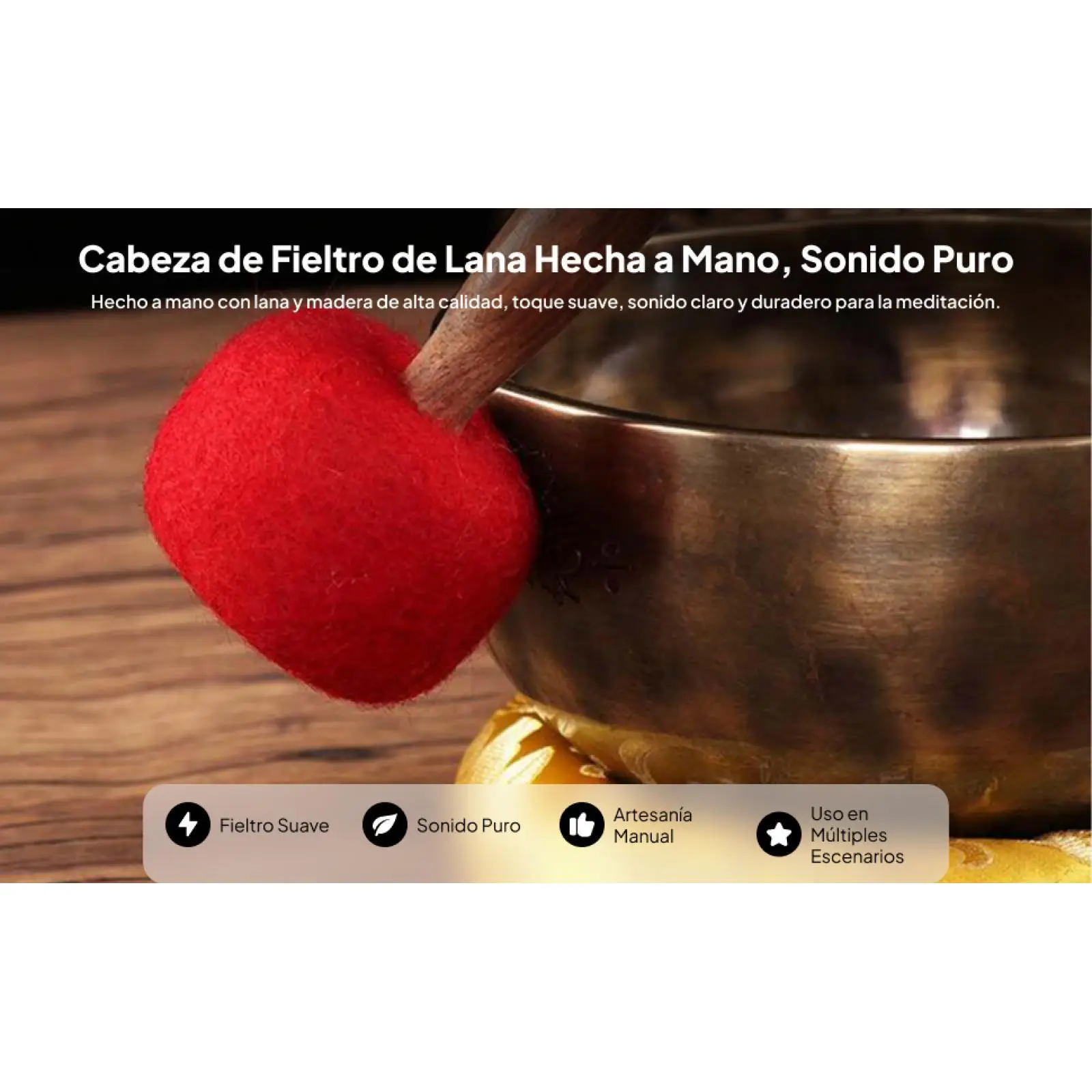 Marteau pour bol chantant fait main, cadeau unique, bâton de gong, marteau pour bol chantant pour la relaxation, la pleine conscience, le yoga, la méditation, accessoires