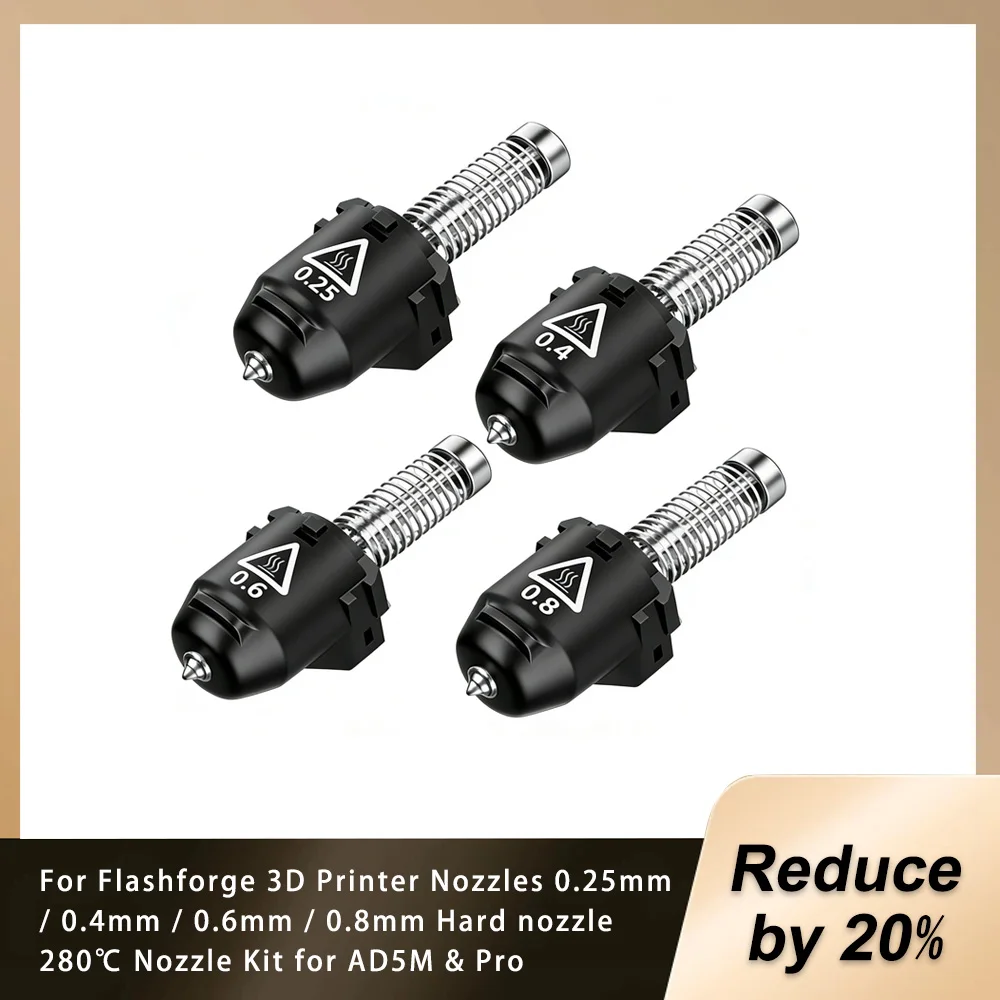 

For Flashforge 3D Printer AD5M Nozzle 0.25mm/0.4mm/0.6mm/0.8mm Pro High Temperature Resistant Suitable For AD5M&Pro 280 ℃ Kit