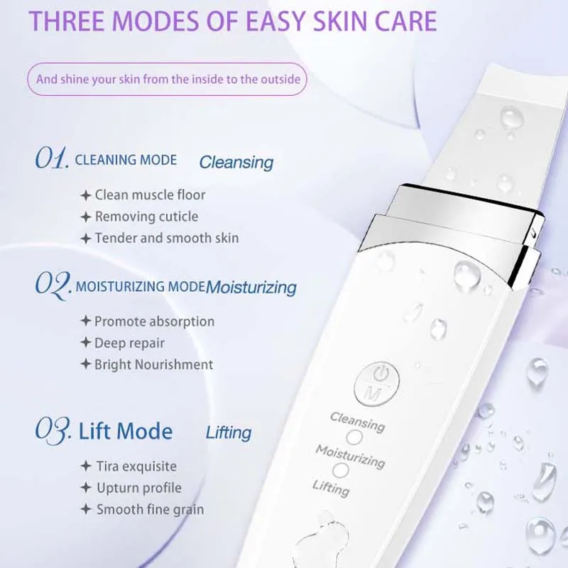 Ultrasonic Skin Scrubber, Espátula Facial, Removedor De Cravos, Limpeza Profunda Do Rosto, Levante A Máquina, Pá De Descascar, Limpador De Poros