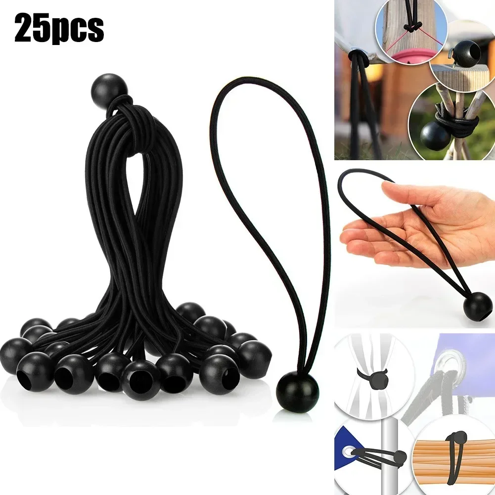 25 Pcs Car Tarpaulin Tensioner Bouncy Rope With Ball Tension  Posters Tent Tensioning Belts 20cm Black Interior Accessories