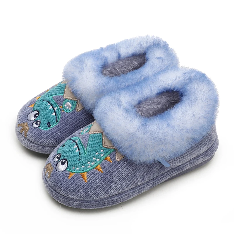 Smile PoP Fuzzy Boys Girls Indoor House Slippers Winter Warm Cute Kids Baby Shoes Outdoor Lightweight Non-Slip Home Socks Shoes