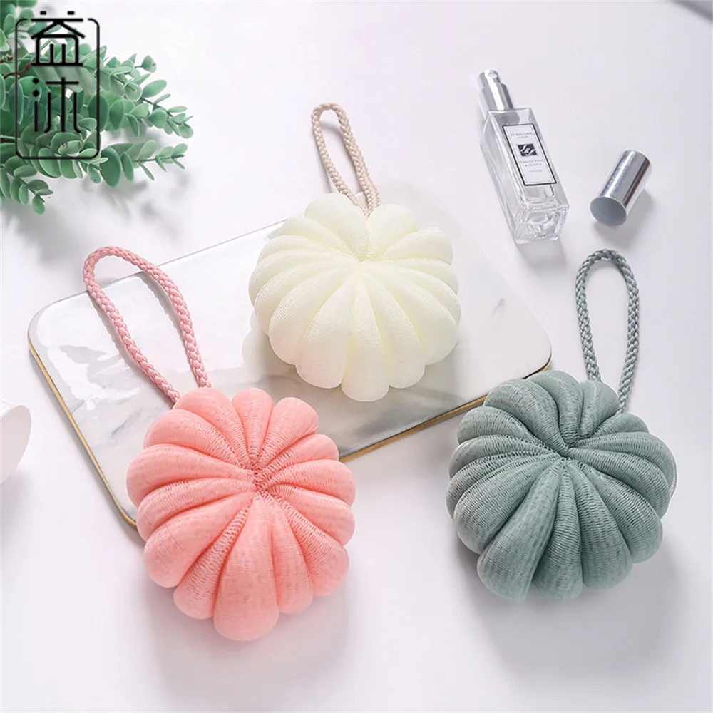 Large Pumpkin Bath Flower Ball Powerful Exfoliating Sponge PE Material Body Scrubber Flower Body Skin Cleaner Cleaning Tools