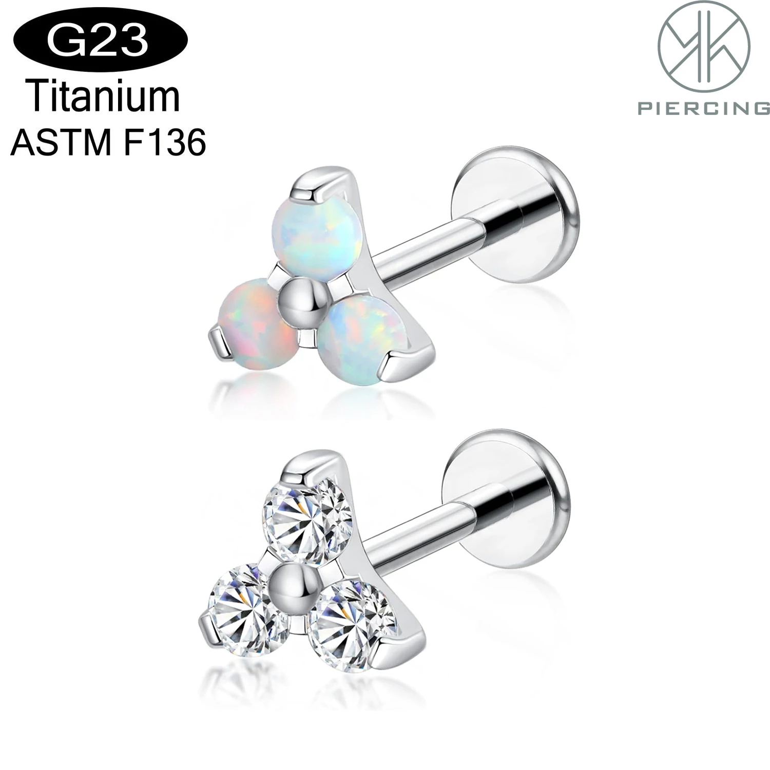 ASTM F136 التيتانيوم 16 جرام الثلاثي تشيكوسلوفاكيا أوبال الغضروف اللولب القرط الثالوث تشيكوسلوفاكيا الزنمة مسمار محارة شفة ثقب المجوهرات