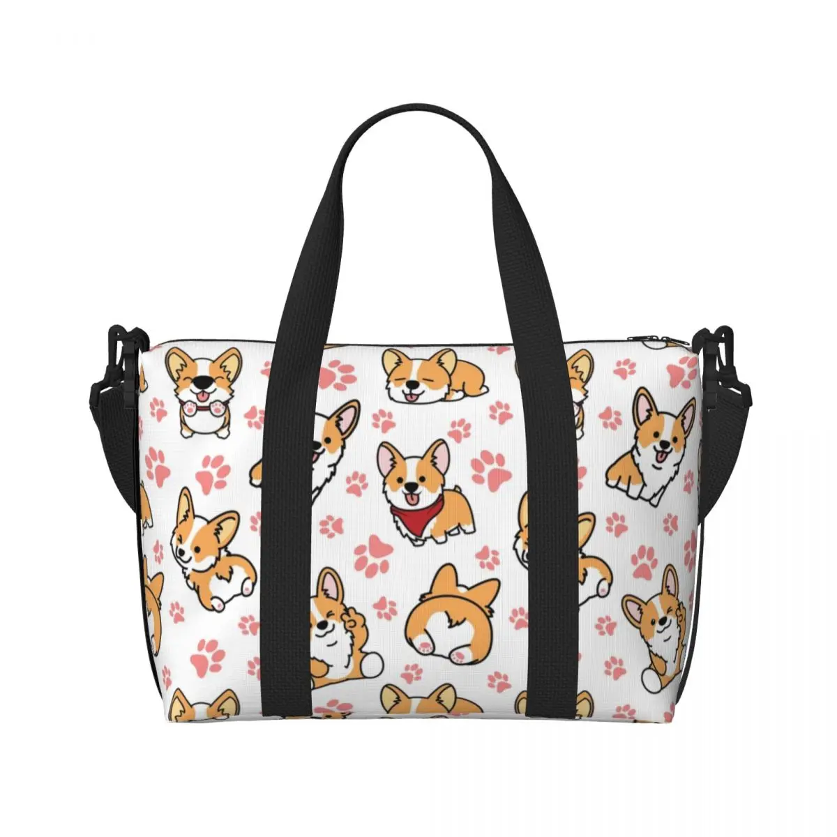 CUSTOM น่ารัก Corgis Tote กระเป๋าผู้หญิงขนาดใหญ่ความจุ GYM Beach กระเป๋าเดินทางไหล่