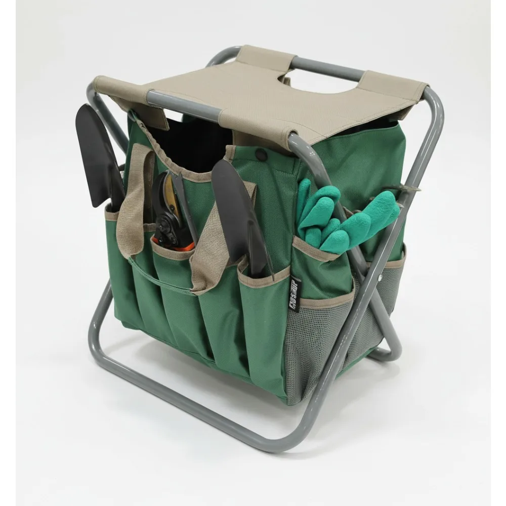 

Foldable Garden Stool with Detachable Tool Bag, Lightweight Portable Seat for Gardening Fishing Camping Outdoor Activities