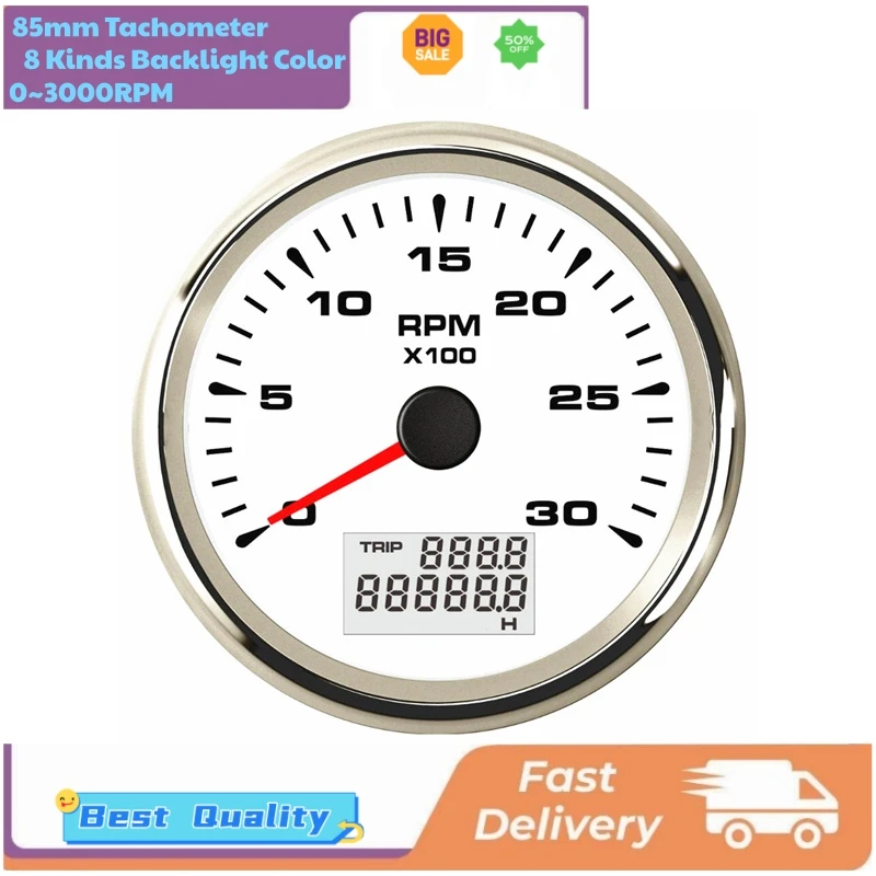 

0-3000RPM Tachometers Gauges 85mm Revolution Meters with Hourmeters for Car Truck Boat Yacht with 8 Kinds Backlight Color