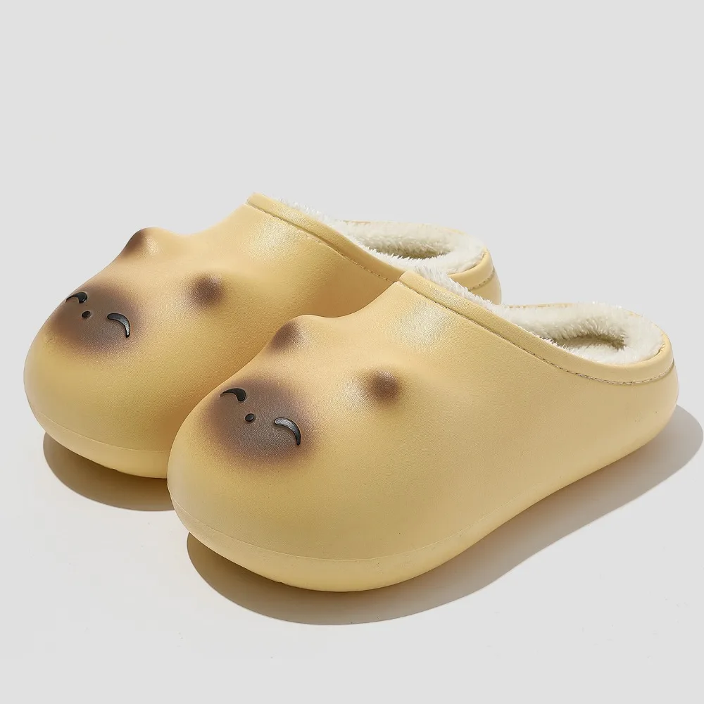 Zapatillas de felpa de gato de dibujos animados esponjosas y bonitas, Zapatillas de piel cálidas con suela gruesa de dibujos animados, zapatillas antideslizantes para estudiantes Y2K para perros, dormitorio