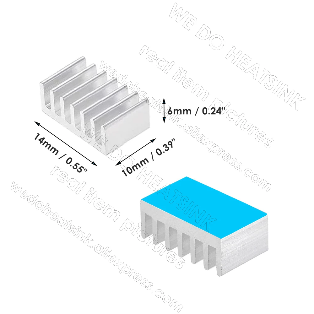 WE DO HEATSINK 100pcs 10x14x6mm Aluminum Heatsink Radiator Cooler With Thermal Heat Transfer Pad