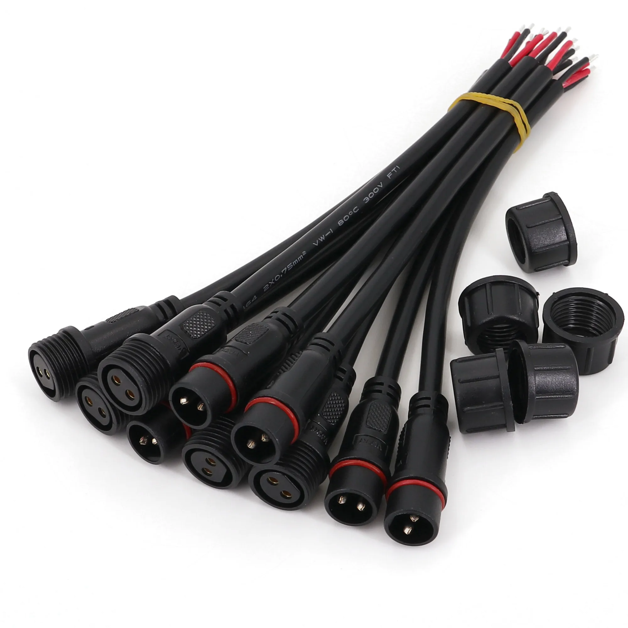 

5 пар черных водонепроницаемых IP65 2/3/4/5-контактных штекерных и женских 20 см светодиодных лент для наружного кабеля