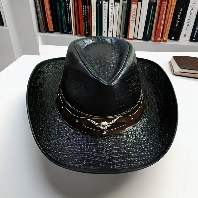 High-quality leather men's and women's hats fashionable gradient color wide-brimmed sunshade knight
