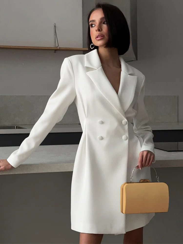 

Trendix Fashion White Suit Dress Women 2025 Autumn Slim Double Breasted Long Sleeve Dresses Coats Elegant Commuting Mini Dress