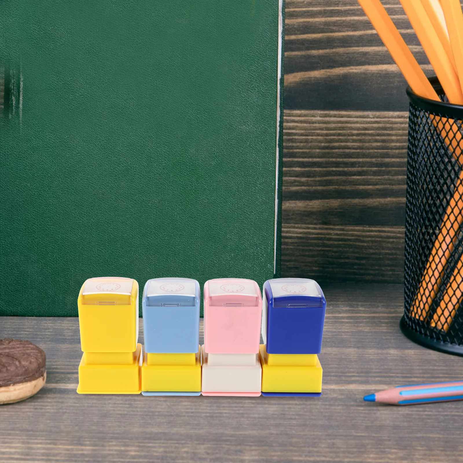 4 قطع من طوابع ساعة تعليمية للأطفال، أختام تعلم الوقت، أدوات تعليمية ممتعة للفصل الدراسي، استخدام ألوان زاهية، مادة متينة #5