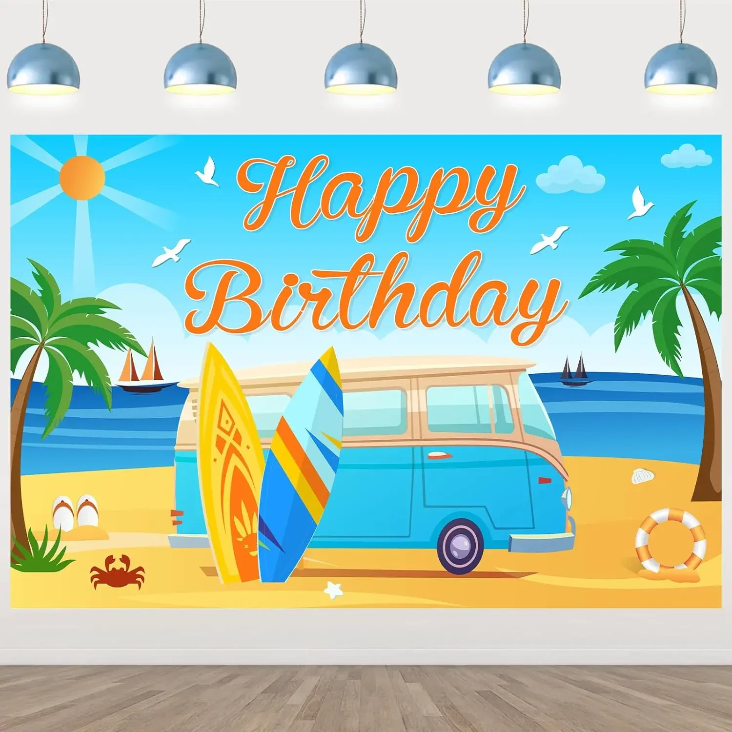 

Surfing Happy Birthday Backdrop, Seaside Surfboard, Coconut Tree, Birthday Photography Background, Summer Beach Party Decor