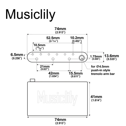 Imagen 2 del producto Musiclily Ultra 52,5 mm (2-1/16 pulgadas) Bloque trémolo de latón macizo completo para puente trémolo de guitarra eléctrica SE, 41 mm de alto