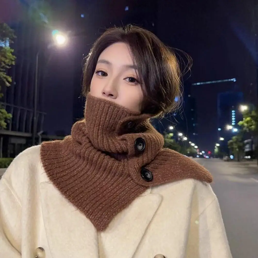 Lightweight Neck Warmer Fake Collar Turtleneck Pullover Shawl Soft Knitted Neck Warmer Solid Color Button Closure Women’s High