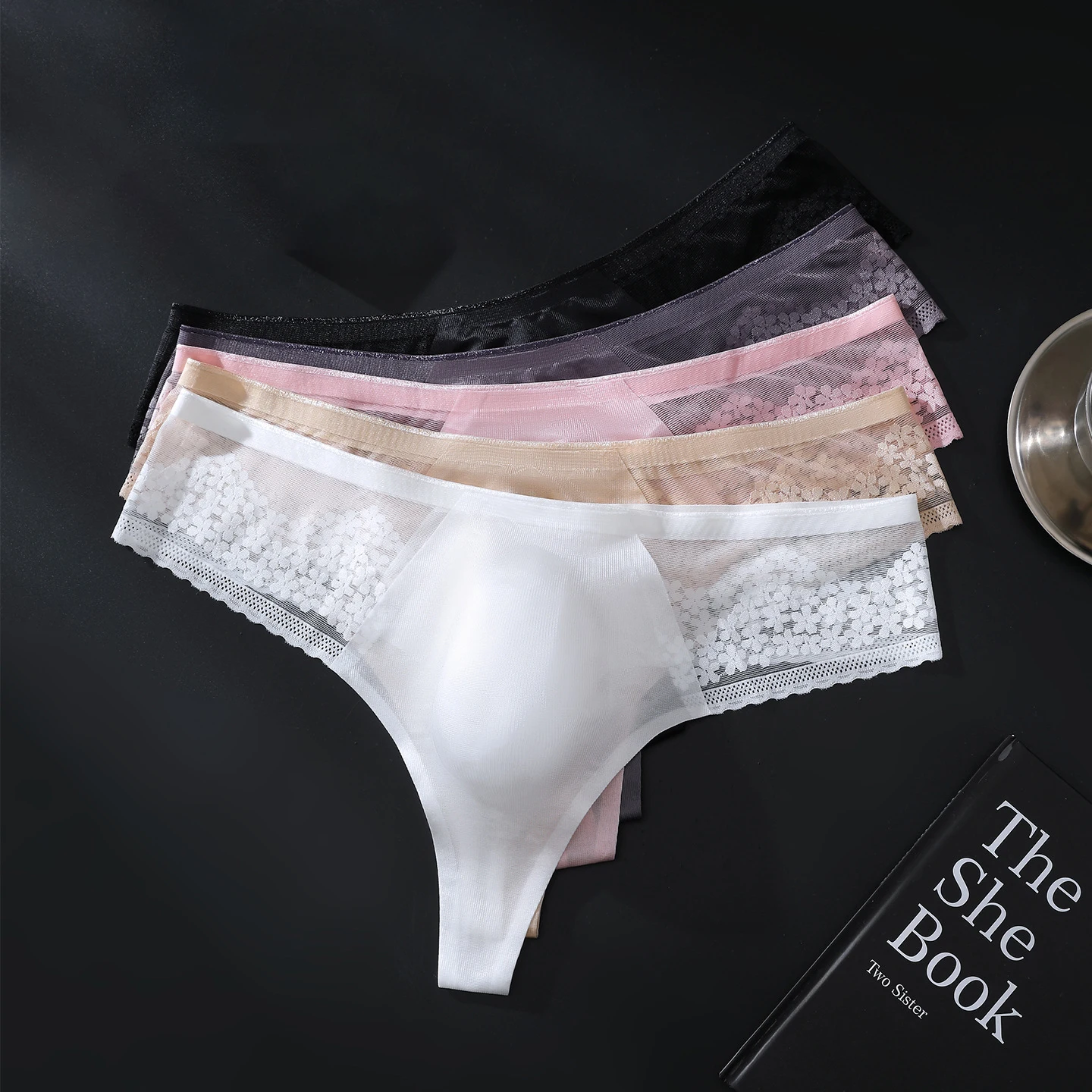

Mens Sexy Lace Ultra-Thin Thongs Seamless Ice Silk Panties G-string T-Back Underwear Erotic U Bulge Pouch Solid Color Underpants