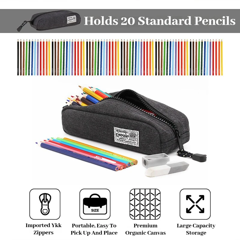 RGH Japanese Minimalist Canvas Pencil Case, Large Capacity Multifunctional Stationery Storage Bag for Girls Students