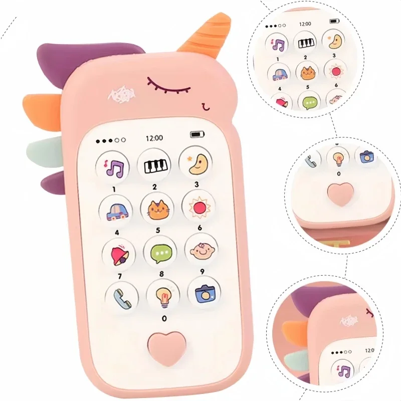 Brinquedo de simulação com mordedor para bebês, educação infantil, máquina de aprendizado, som musical, telefone, brinquedos para dormir para