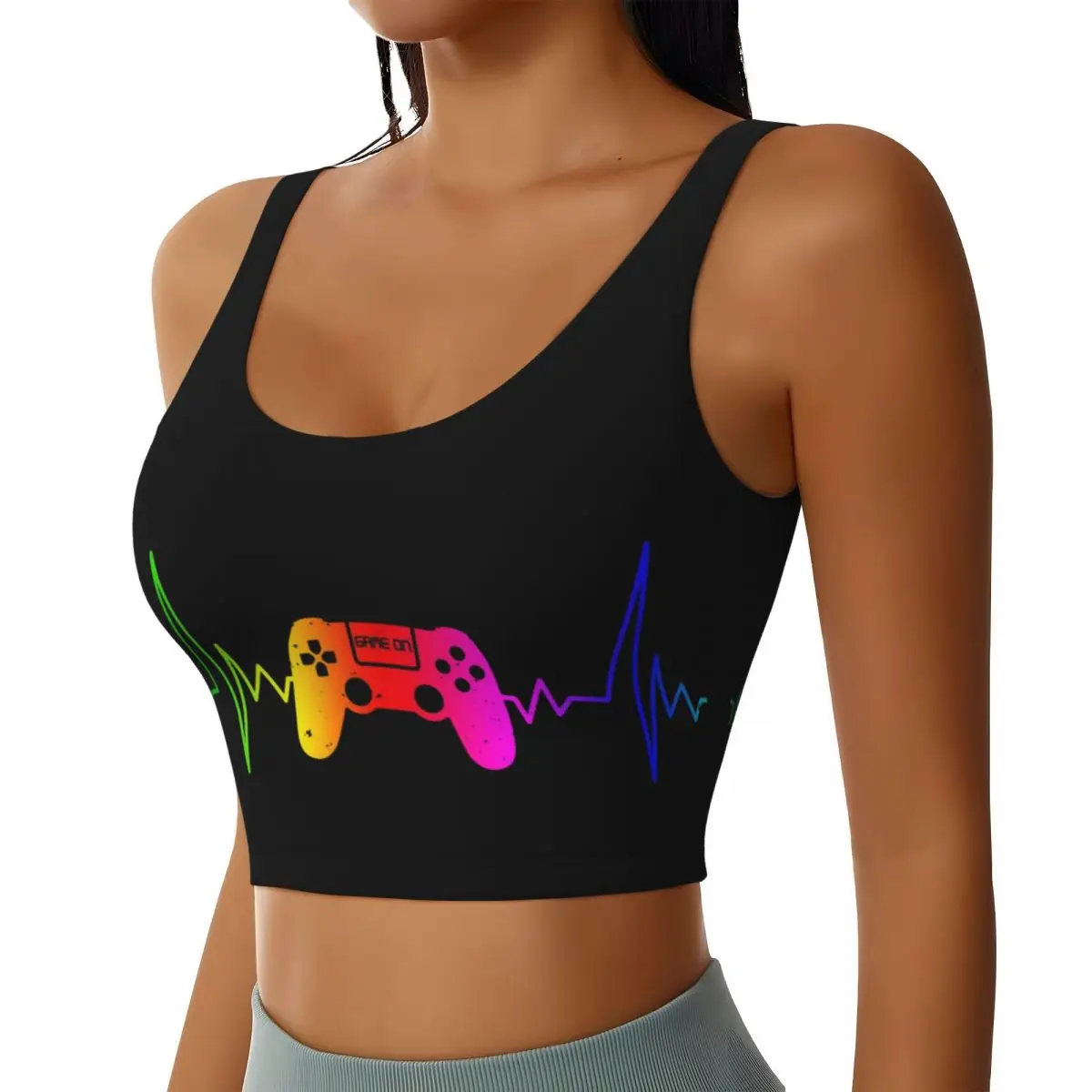 Custom Women Gamer Gaming Controller Sports Bra Gamer Gaming High Impact Gym Workout Running Crop Tank Tops