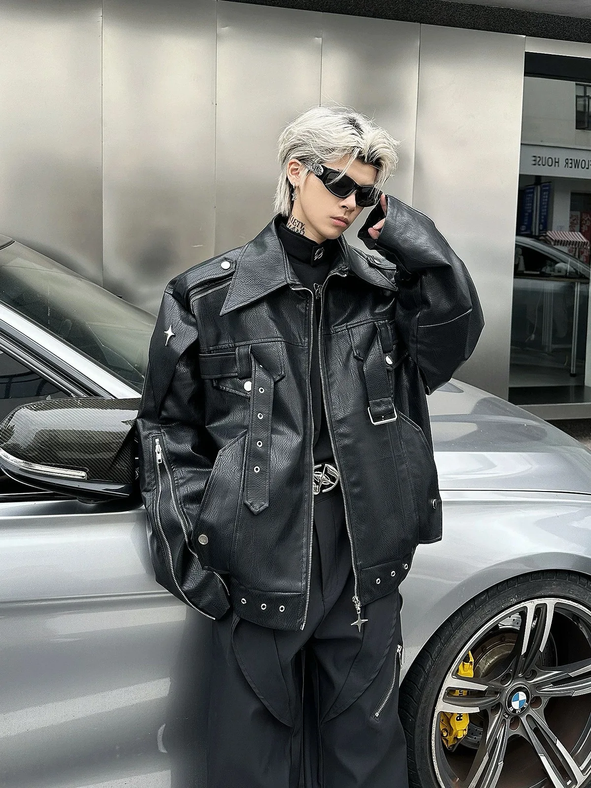 

Male PU Trendy Moto Biker Coats Jackets Men Handsome Cool Y2K Ins Chic High Street Streetwear Gothic Punk Hippie Tops Jackets