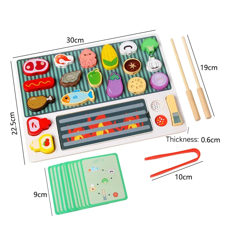 Ensemble de jouets de barbecue en bois, jouet éducatif interactif Parent-enfant Montessori, simulation de cuisine, grillades, jeu assorti de formes alimentaires