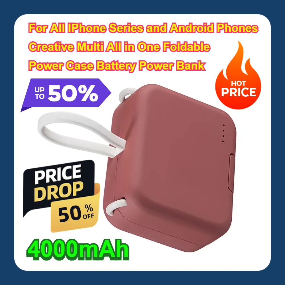 

4000mAh For All IPhone Series and Android Phones Creative Multi All in One Foldable Power Case Battery Power Bank