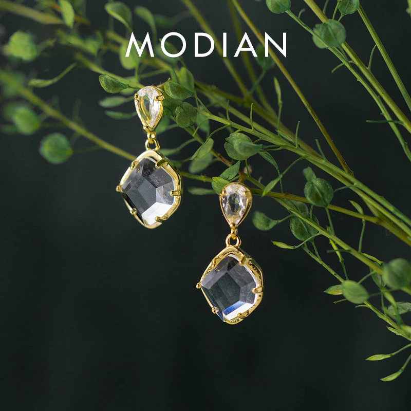 

Modian Clear CZ Long Tassel Drop Earrings Real 925 Sterling Silver Gold Color Wedding Engagement for Women Statement Jewelry