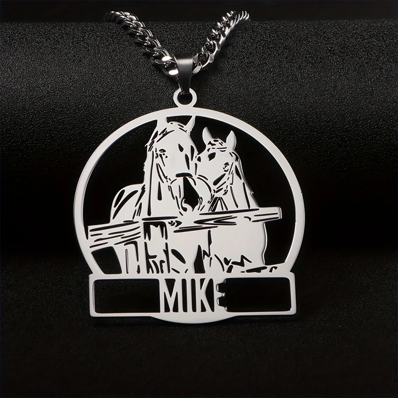 Customized Horse Design Necklace Personalized Animal & Name Customizable Stainless Steel Necklace Men's Jewelry Birthday Gift