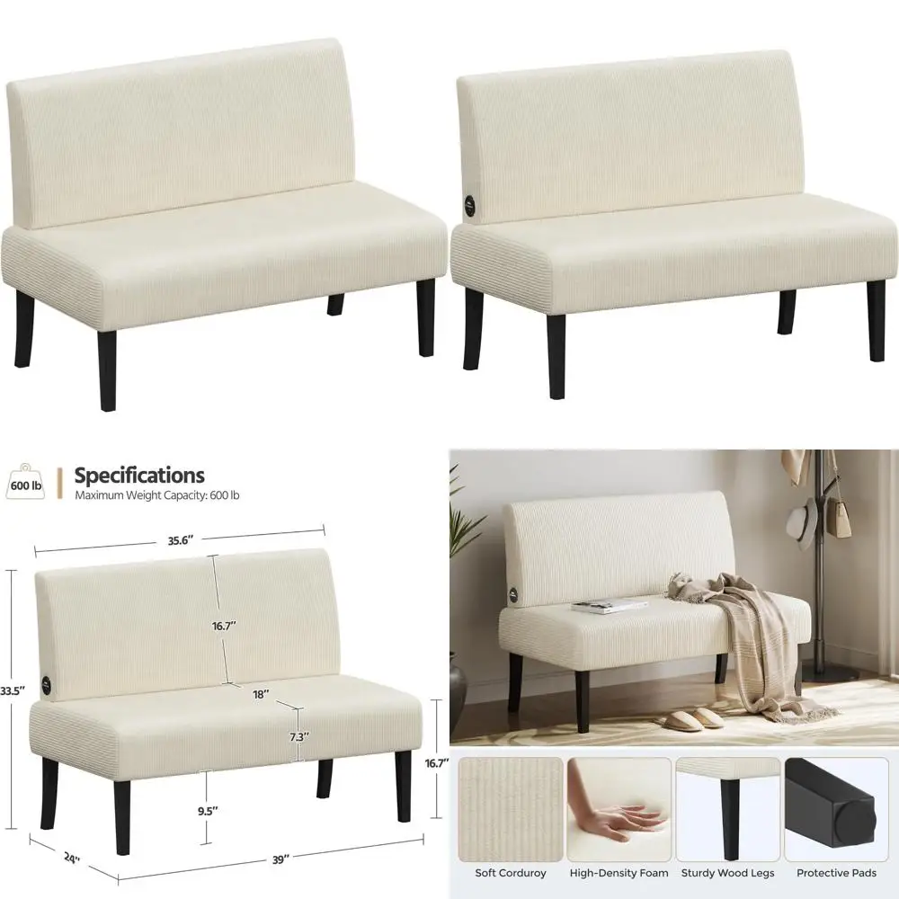 Mini sofá compacto, futón de dos plazas para dormitorio, tela de pana, fácil montaje, ideal para espacios pequeños, sala de estar