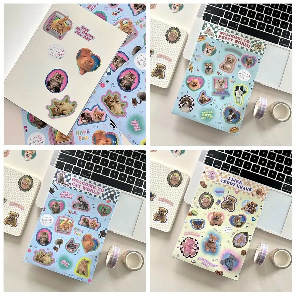 2 قطعة ورقة الكرتون الحيوانات ملصق الكرتون الحيوانات الكتابة على الجدران الأمتعة ملصق الكلب Y2K القط الكرتون ملصقات الهاتف