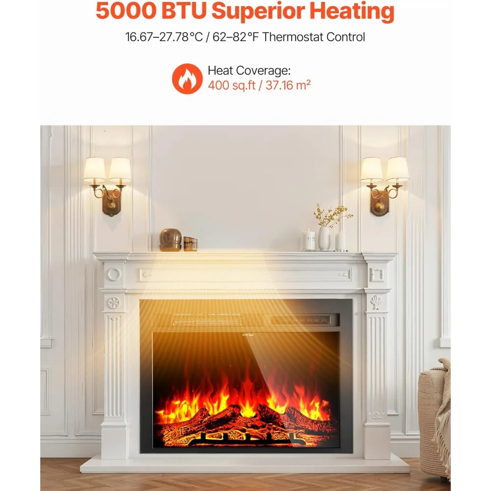 40 Inch Electric Fireplace Insert, 5000BTU Recessed or Wall Mounted Heater Realistic Flame Colors & Adjustable Brightness,